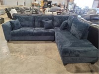 2 Piece - Striped Blue Sectional W/Pillows