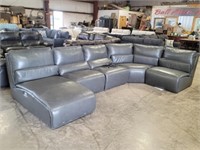 5 Piece - Grey Leather Power Reclining Sectional