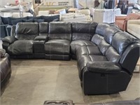 6 PC - Grey Leather Power Reclining Sectional