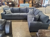 2 PC - Blue Upholstered Sectional W/Pillows