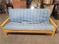 Oak Wood Primitive Futon W/Blue Cushion