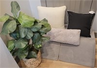 J - LOT OF TOSS PILLOWS & FAUX PLANT (B32)