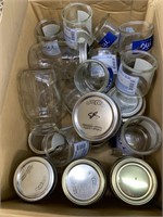 Box of canning jars and misc. glass jars, various