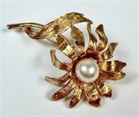 GOLD WITH PEARL BROOCH