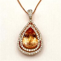 14K Gold Morganite & Diamond Pendant