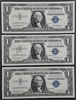 3  1957  $1 Silver Certificates  XF  2 w/stamp