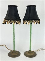 Pair of Vintage Vaseline Glass Lamps