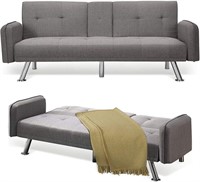 75" Grey Convertible Futon Sofa Bed