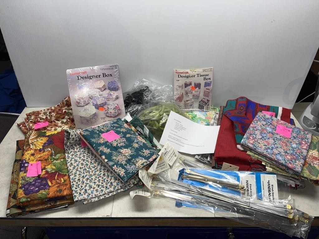 Qty of fabric, purse hardware, box kits etc