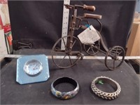 Mixed Vtg Clock Part, Bracelets & Bicycle Model