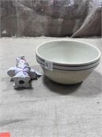 9" Stoneware Bowl & Ceramic Head Vase