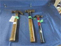 2 claw hammers and ball peen hammer