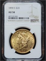 1890-S $20 Liberty Gold Double Eagle NGC AU58