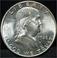 1948 Franklin Silver Half Dollar Gem BU MS65 FBL