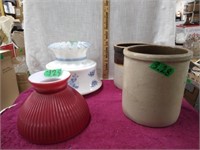 Glass Lamp Shades & Stoneware Crocks Lot