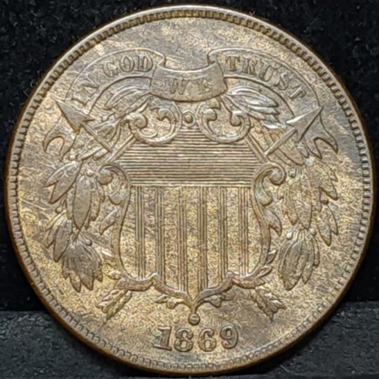 1869 Two Cent Piece, High Grade