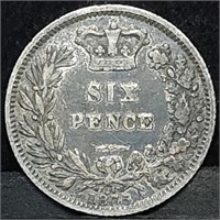 1875 Queen Victoria Silver Sixpence