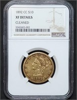 1892-CC $10 Liberty Gold Eagle NGC XF Cleaned