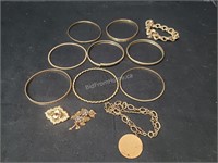 GOLD FILLED BANGLES + 2 - ANTIQUE PINS