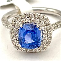 GIA 18K Gold Sapphire & Diamond Ring