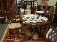 Hand carved 1960’s 7 piece teak dining room table