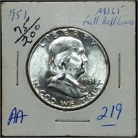 1951 Franklin Silver Half Dollar GEM BU MS65 FBL