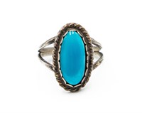 Signed Sterling Oval Turquoise Ring Sz. 6