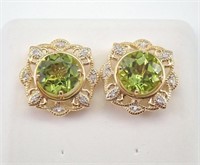 3.15 Ct Peridot Diamond Earrings 10 Kt