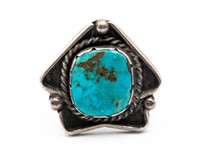Navajo Sterling Turquoise Star-Like Ring Sz. 8.5