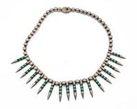 Taxco Sterling Malachite Inlay Beaded Necklace