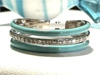 Sterling Silver .10 Ct Diamond Blue Enamel Ring