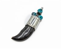 Sterling Navajo Bear Claw Turquoise Pendant