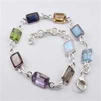 Sterling Silver 10.90 Ct Multi Gemstones Bracelet