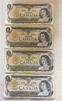 (TOTAL OF 4) "OTTAWA, CANADA" $1.00 BILLS "1973"