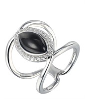 Sterling Silver  White Sapphire Onyx Band Ring