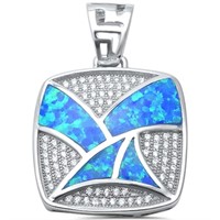 Sterling Silver Blue Opal Creation Design Pendant