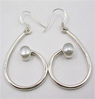 925 Silver Pearl 2.6 Ct Swirl Dangle Earrings 2.1"