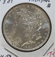 1889 MORGAN SILVER DOLLAR (90% SILVER) (AU-58)