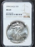 1994 1oz Silver Eagle NGC MS69 Better Date