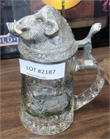 GLASS & METAL BOAR HEAD STEIN