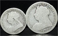 1895 Silver Shilling & 1893 Sixpence