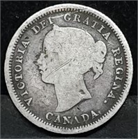 Scarce 1858 Canada Silver 5 Cents Victoria