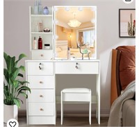 Makeup Vanity with Lighted Mirror, 5 Drawers