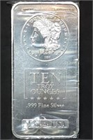 10 Troy Oz .999 Fine Silver Bar Morgan Mint