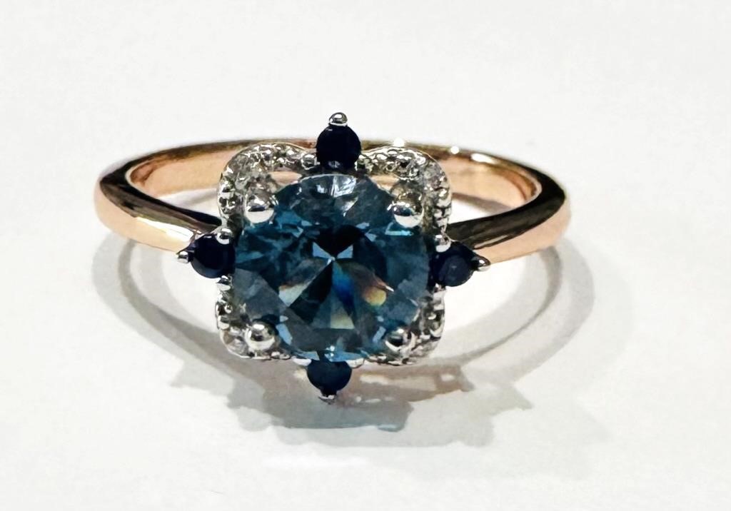 GORGEOUS AQUAMARINE ANTIQUE STYLE STERLING RING