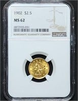 1902 $2.50 Liberty Gold Quarter Eagle NGC MS62