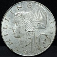 1958 Austria Silver 10 Schilling Coin BU