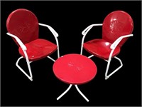 Retro Red & White Outdoor Patio Chairs & Table