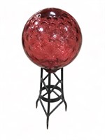 Red Bubble Glass Gazing Ball w/Metal Stand