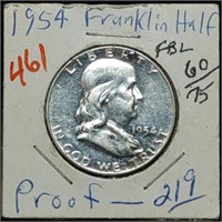 1954 PROOF Franklin Silver Half Dollar